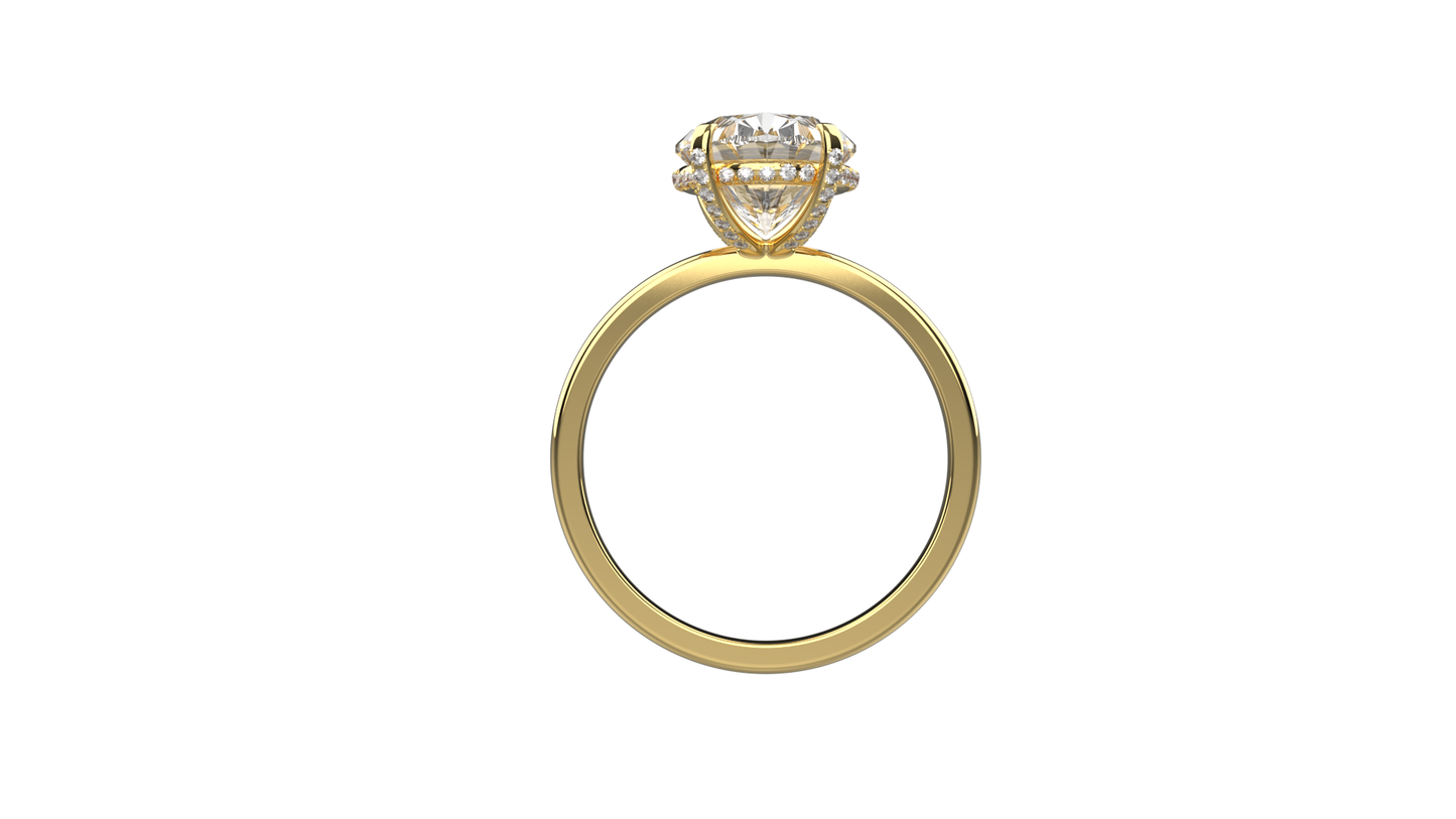 Oval-Cut Hidden Halo & Pave Prong Engagement Ring in 18k Gold